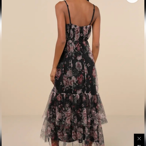 Lulu's Women's Black Dark Floral Mesh Overlay Formal Party Dress Whimsygoth Sz L - Picture 2 of 10